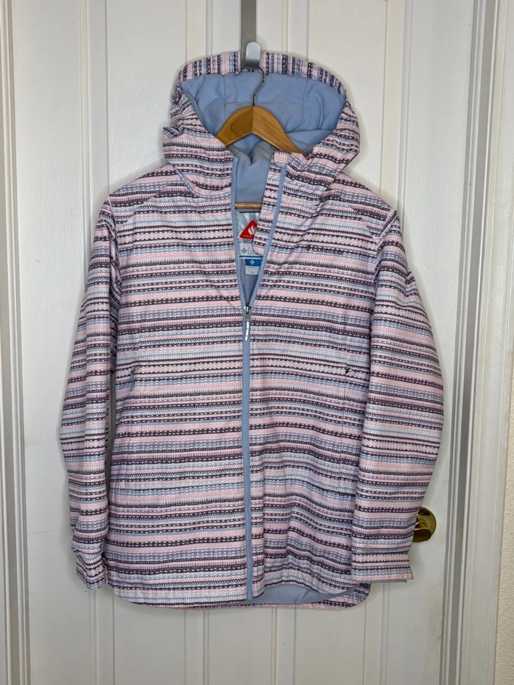 Columbia Girls XL Omni-Heat Hooded Jacket Pink Purple Stripe OutGrown Puffer